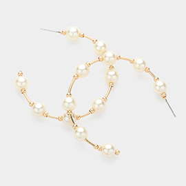 Pearl Station Hoop Earrings