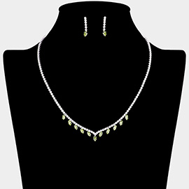 Marquise CZ Stone Pointed Station Rhinestone Paved Necklace