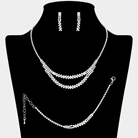 Rhinestone Paved Double Layered Chain Jewelry Set