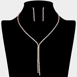 Baguette CZ Stone Pointed Rhinestone Paved Y Necklace