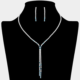 Baguette CZ Stone Pointed Rhinestone Paved Y Necklace