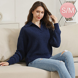 Small/Medium - Solid Collar Pullover Sweater