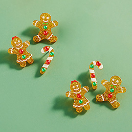 3Pairs - Christmas Gingerbreadn Man Stud Earrings