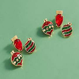 3Pairs - Christmas Ornament Stud Earrings