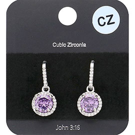 Round CZ Stone Dangle Earrings