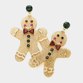 Stone Embellished Sparkly Resin Gingerbread Man Dangle Earrings