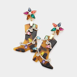Stone Embellished Resin Cowboy Boot Dangle Earrings