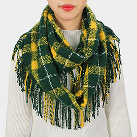 Plaid Check Patterned Tassel Infinity Scarf