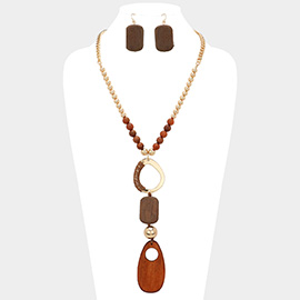 Abstract Wood Charm Beaded Necklace