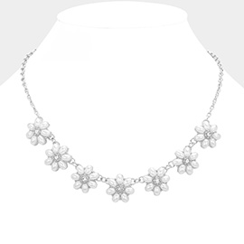 Pearl Flower Station Collar Necklace
