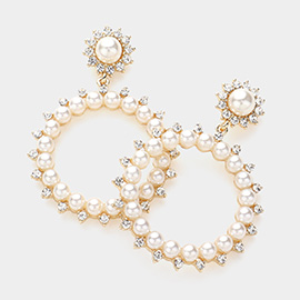 Pearl Embellished Open Circle Dangle Earrings