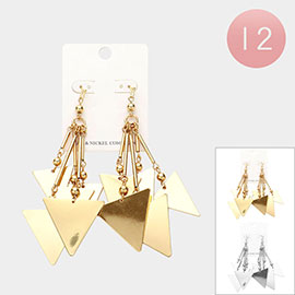 12Pairs - Oversized Abstract Metal Triangle Plate Dangle Earrings