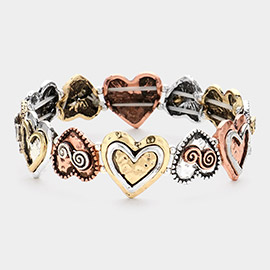 Antique Metal Heart Link Stretch Bracelet