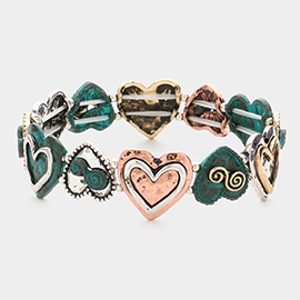 Antique Metal Heart Link Stretch Bracelet