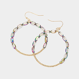 Faced Oval Beaded Open Circle Dangle Earrings