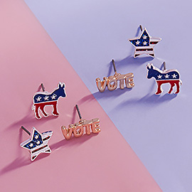 3Pairs - Enamel VOTE Democrat Donkey Stud Earring Set
