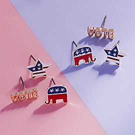 3Pairs - Enamel VOTE Republican Elephant Stud Earring Set