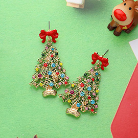 Stone Embellished Christmas Tree Dangle Earrings