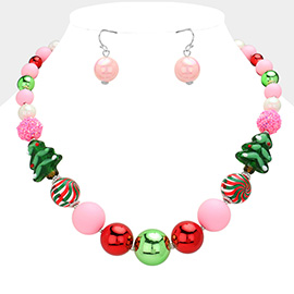 Christmas Tree Candy Pointed Ornament Beaded Necklace