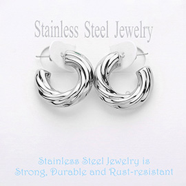 Textured Stainless Steel Hoop Earrings
