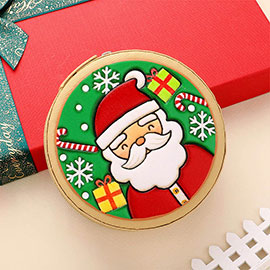 Faux Leather Embossed Santaclaus Portable Disc Jewelry Box