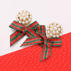 Pearl Poitned Christmas Bow Dangle Earrings
