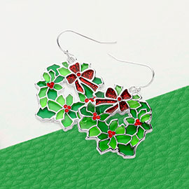 Enamel Christmas Wreath Dangle Earrings