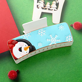 Fuax Leather Embossed Christmas Snowman Hair Claw Clip