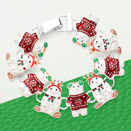 Enamel Christmas Bear Link Magnetic Bracelet