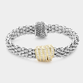 14K Gold Plated CZ Stone Paved Charm Pointed Mesh Metal Magnetic Bracelet