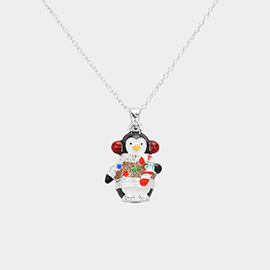 Enamel Christmas Penguin Pendant Necklace