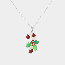 Enamel Christmas Candy Cane Pendant Necklace
