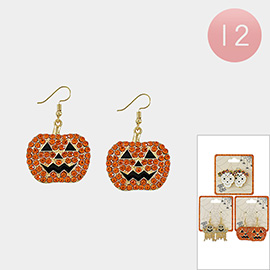 12Pairs - Stone Paved Halloween Pumpkin Day Of Death Ghost Dangle Earrings