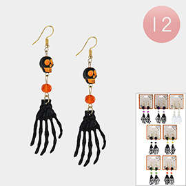 12Pairs - Halloween Skleton Hand Dangle Earrings