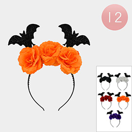 12PCS - Hallowwen Bat Pointed Flower Embellished Headbands