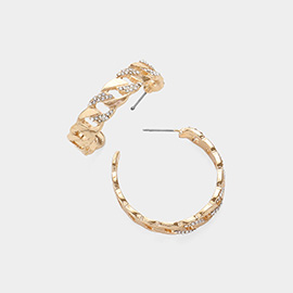 Stone Paved Metal Chain Shaped Hoop Earrings