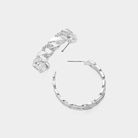 Stone Paved Metal Chain Shaped Hoop Earrings