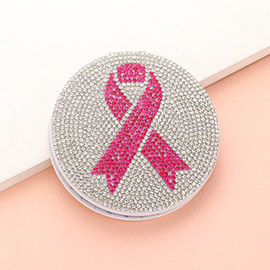 Bling Studded Pink Ribbon Compact Mirror