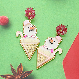 Resin Snowman In Ice Cream Cone Dangle Earrings