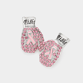 Fight Message Stone Paved Pink Ribbon Boxing Glove Earrings