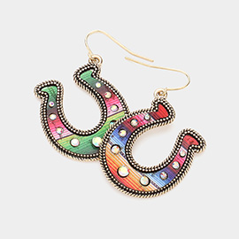 Western Stone Embellished Rainbow Horseshoe Dangle Earrings