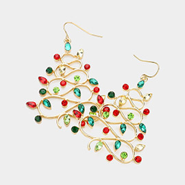 Stone Embellished Metal Wire Christmas Tree Dangle Earrings