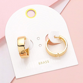 Brass Metal Clean Cut Huggie Hoop Earrings
