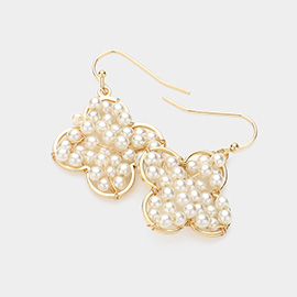 Pearl Beaded Quatrefoil Dangle Earrings