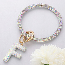 -F- Bling Studded Monogram Charm Bracelet Keychain