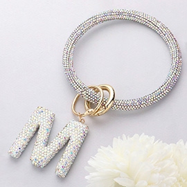 -M- Bling Studded Monogram Charm Bracelet Keychain