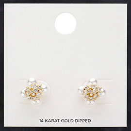 SECRET BOX_14K Gold Dipped Pearl Flower Stud Earrings