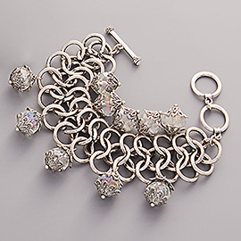 Round Faceted Stone Pendant Embellished Chunky Chain Toggle Bracelet