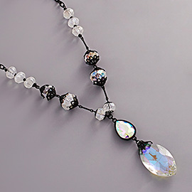 Faceted Marquise Stone Pendant Pointed Y Shaped Necklace