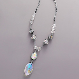 Faceted Marquise Stone Pendant Pointed Y Shaped Necklace